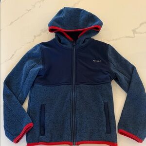 Kids Navy Blue Hooded Fleece Jacket - Zip Front